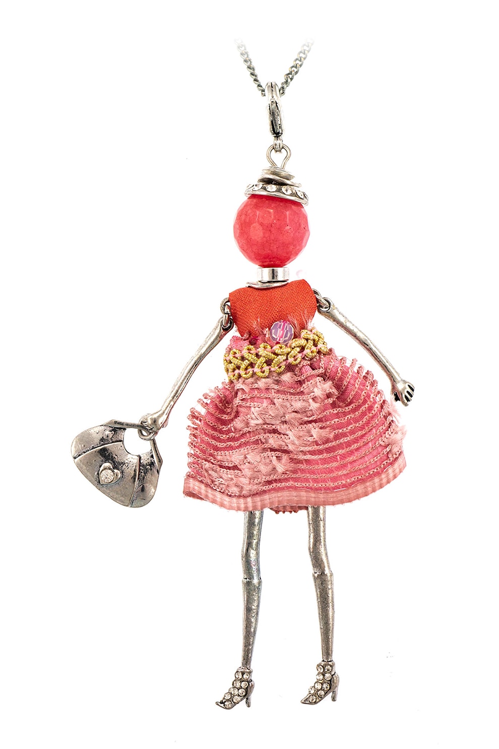 Roxannes - Bambole Milanesi, Colier ajustabil cu pandantiv in forma de papusa, Argintiu