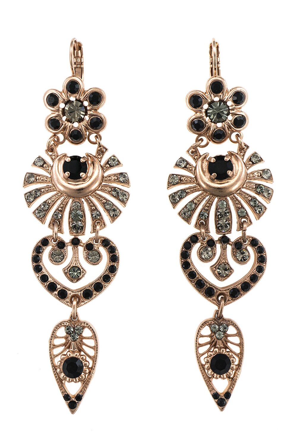 Roxannes - Mariana Jewellery, Cercei drop placati cu aur de 24K si decorati cu cristale, Auriu
