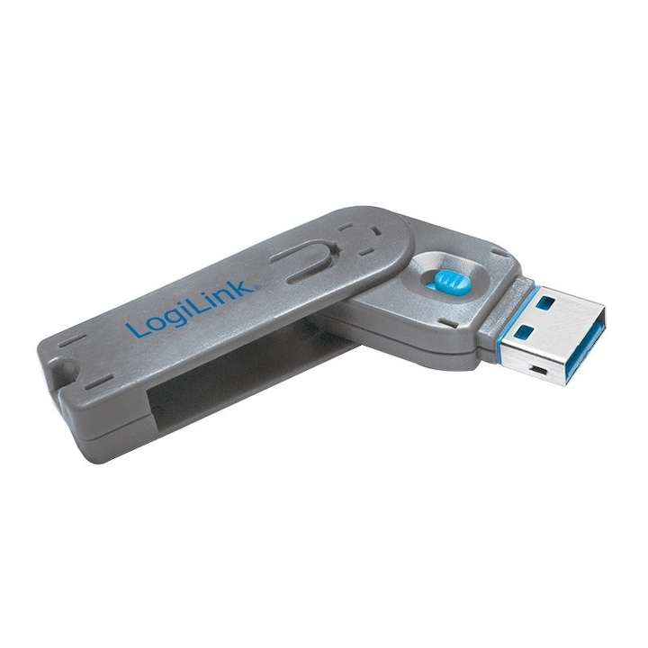Port Blocker Logilink AU0044, USB-A, contine 1 cheie, blocheaza utilizarea portului USB, Gri