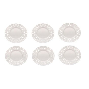 Set 6 farfurii elegante cu margini dantelate pentru servire desert, 15 cm, Portelan, Alb Set 6 farfurii elegante cu margini dantelate pentru servire desert, 15 cm, Portelan, Alb