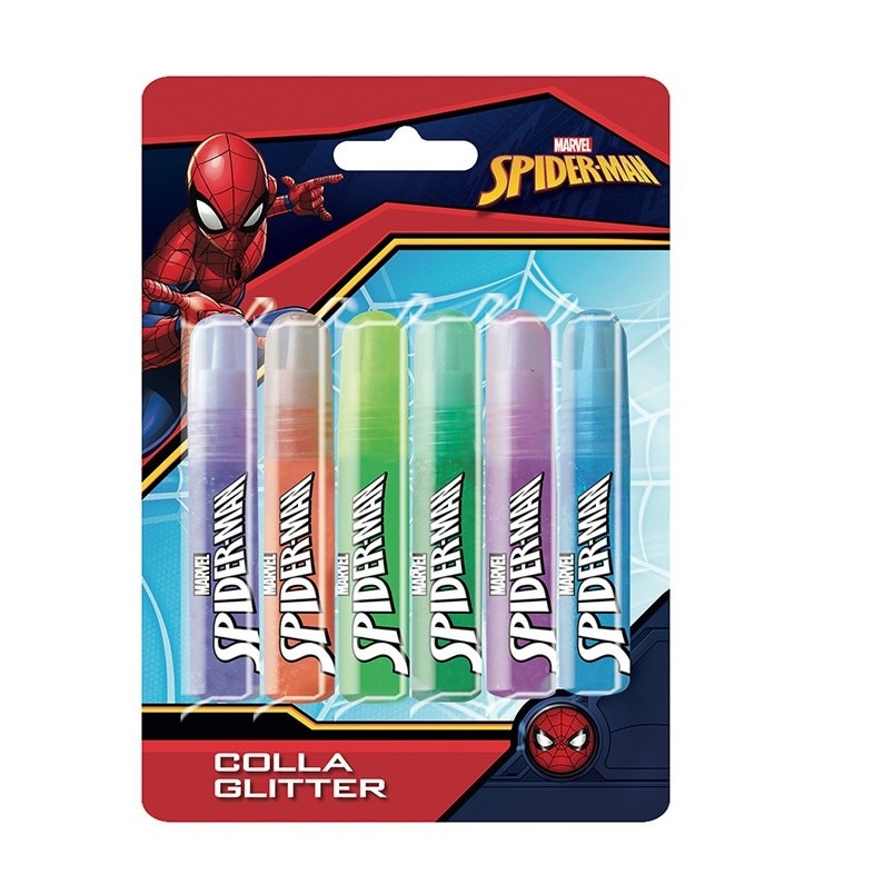 Lipici lichid Spiderman, 10.5 ml/culoare, 6 culori glitter Multicolor