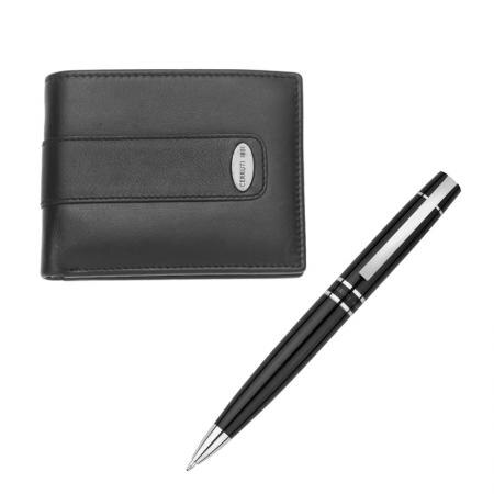 Set portofel de piele naturala si pix Cerruti RR086, negru