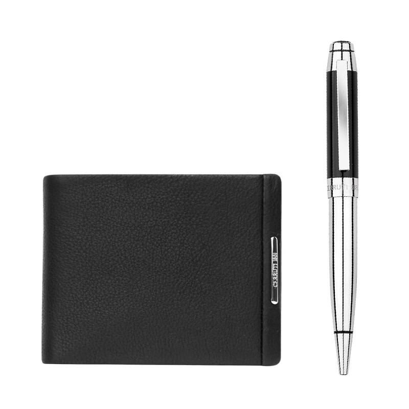 Set portofel de piele naturala si pix Cerruti RR085, negru