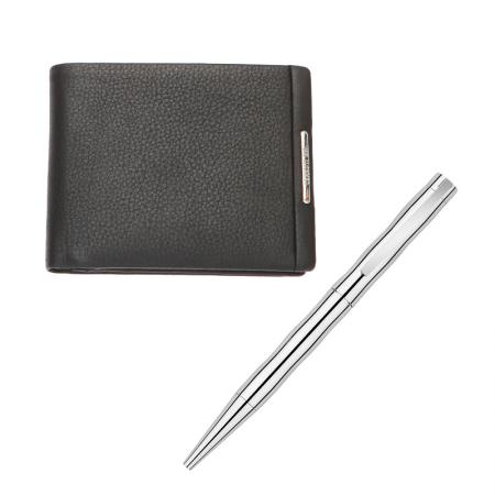 Set portofel de piele naturala si pix Cerruti, RR083, negru