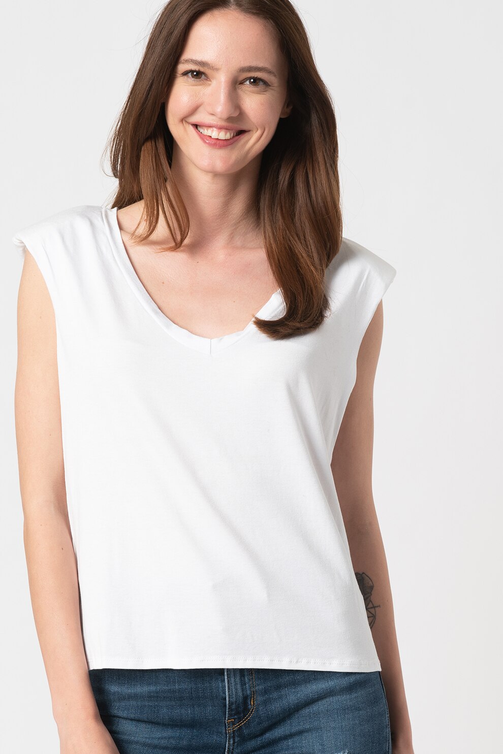 Haily's, Tricou cu decolteu rotund Alessia, Alb optic