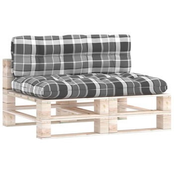 Set de 2 perne pentru canapea de gradina din paleti cu model carouri, vidaXL, Tesatura, 120 x 80 x 12 cm, Gri/Alb Set de 2 perne pentru canapea de gradina din paleti cu model carouri, vidaXL, Tesatura, 120 x 80 x 12 cm, Gri/Alb