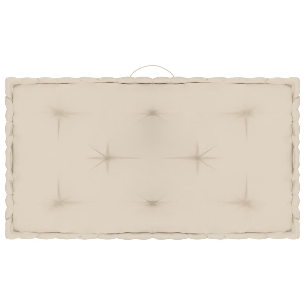 Perna de podea cu maner pentru canapea din paleti, vidaXL, Bumbac, 73 x 40 x 7 cm, Bej