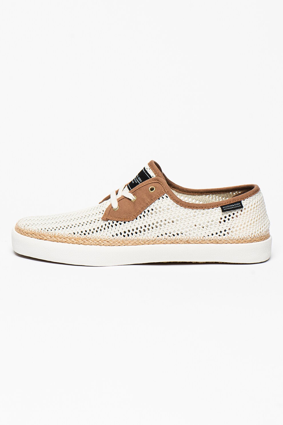 Scotch & Soda, Pantofi casual din plasa cu sireturi Izomi, Alb/ Maro deschis