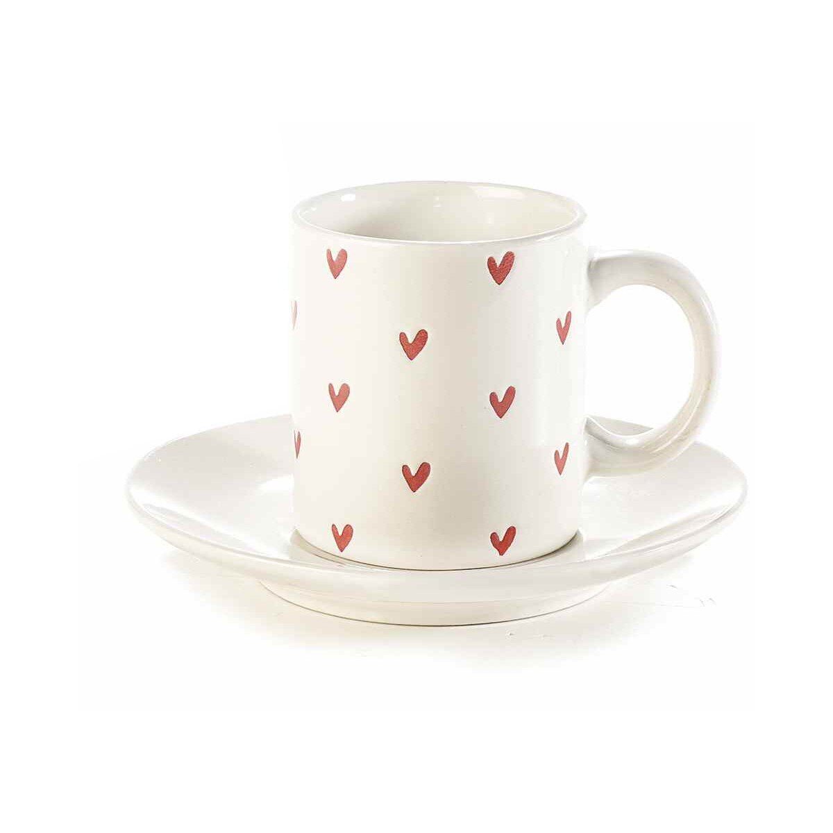 Ceasca cu farfurioara ceramica alba rosie Ø 6 cm x 6,5 h