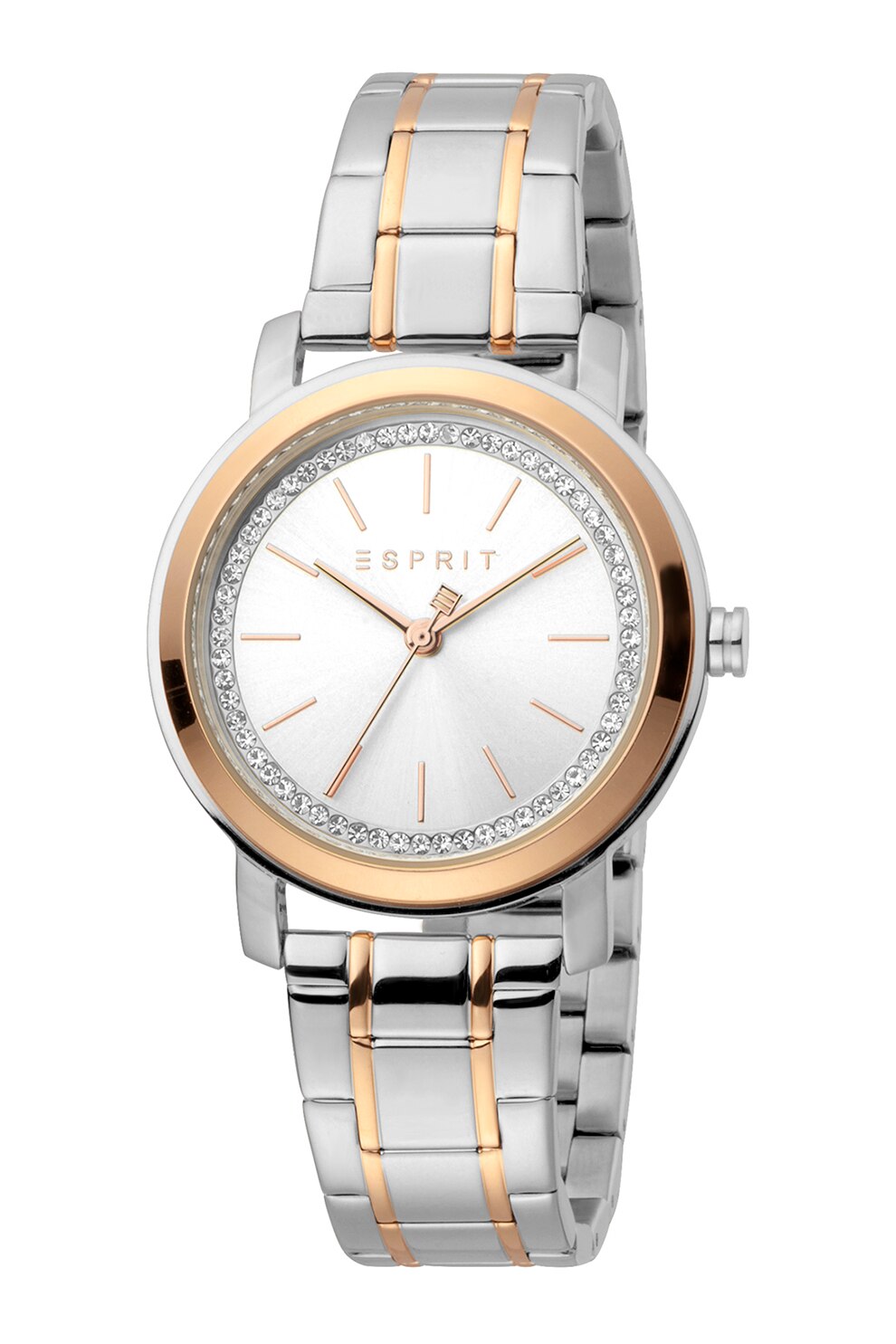 Esprit, Ceas quartz cu model bicolor, Argintiu/Auriu rose