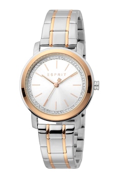 Esprit - Кварцов часовник с двуцветен дизайн, Сребрист / Розово-златист