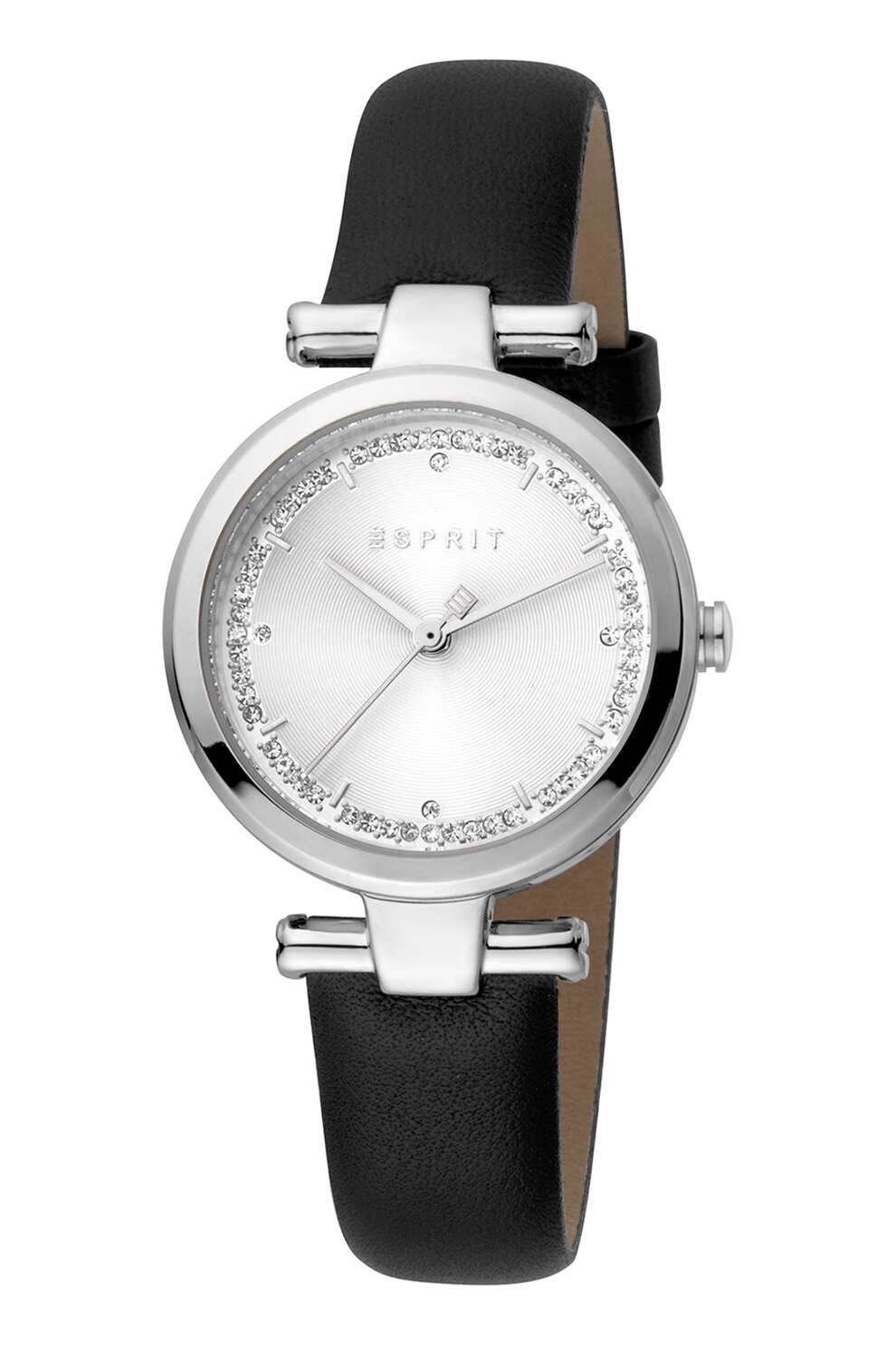 Esprit, Ceas cu o curea din piele si cristale, Negru/Argintiu