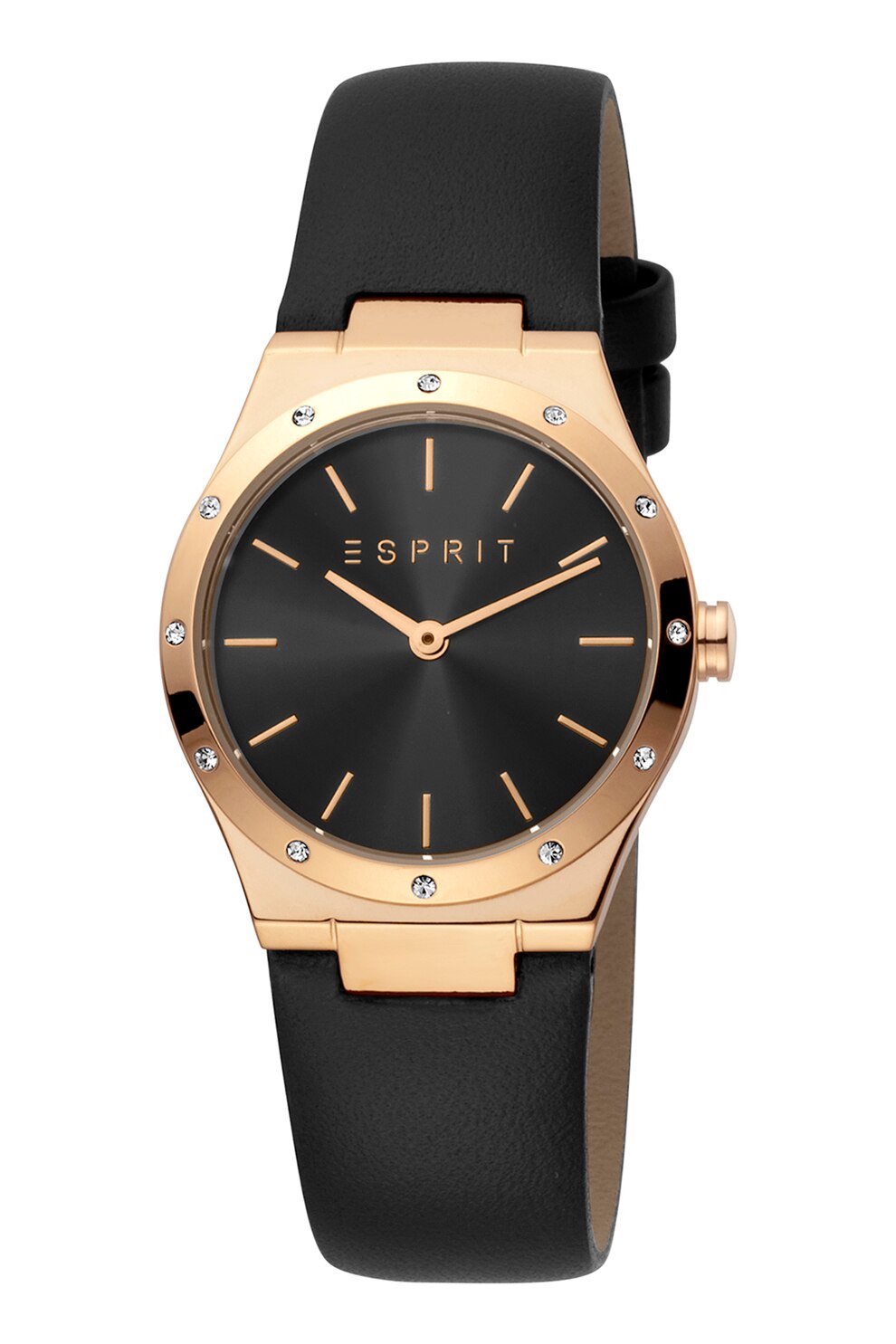 Esprit, Ceas cu o curea din piele si decorat cu cristale, Negru
