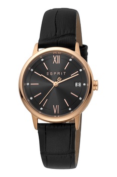 Esprit, Ceas analog cu o curea din piele cu aspect de piele de crocodil, Negru/Auriu rose Esprit, Ceas analog cu o curea din piele cu aspect de piele de crocodil, Negru/Auriu rose