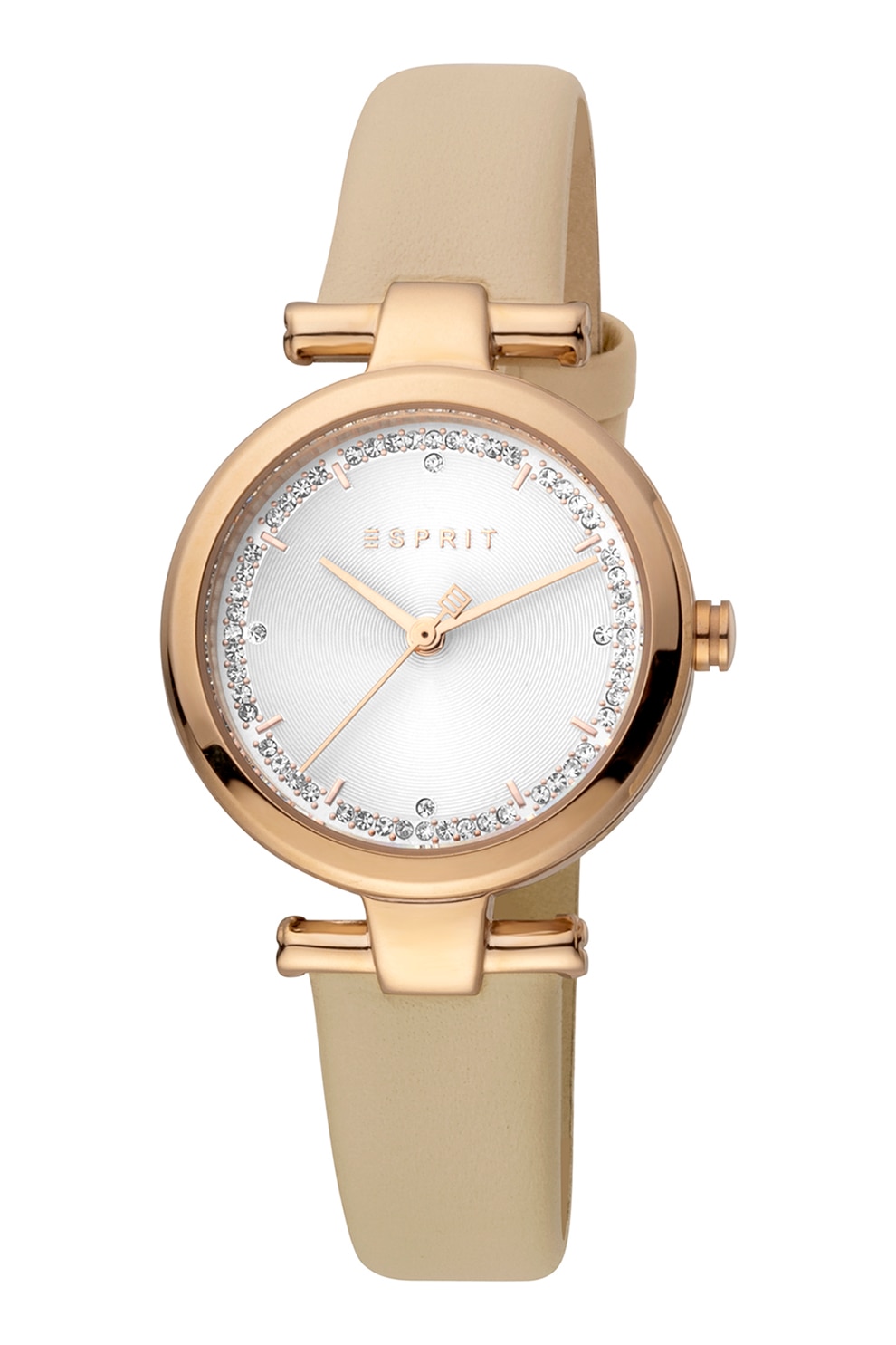 Esprit, Ceas cu o curea din piele si cristale, Bej/Auriu rose