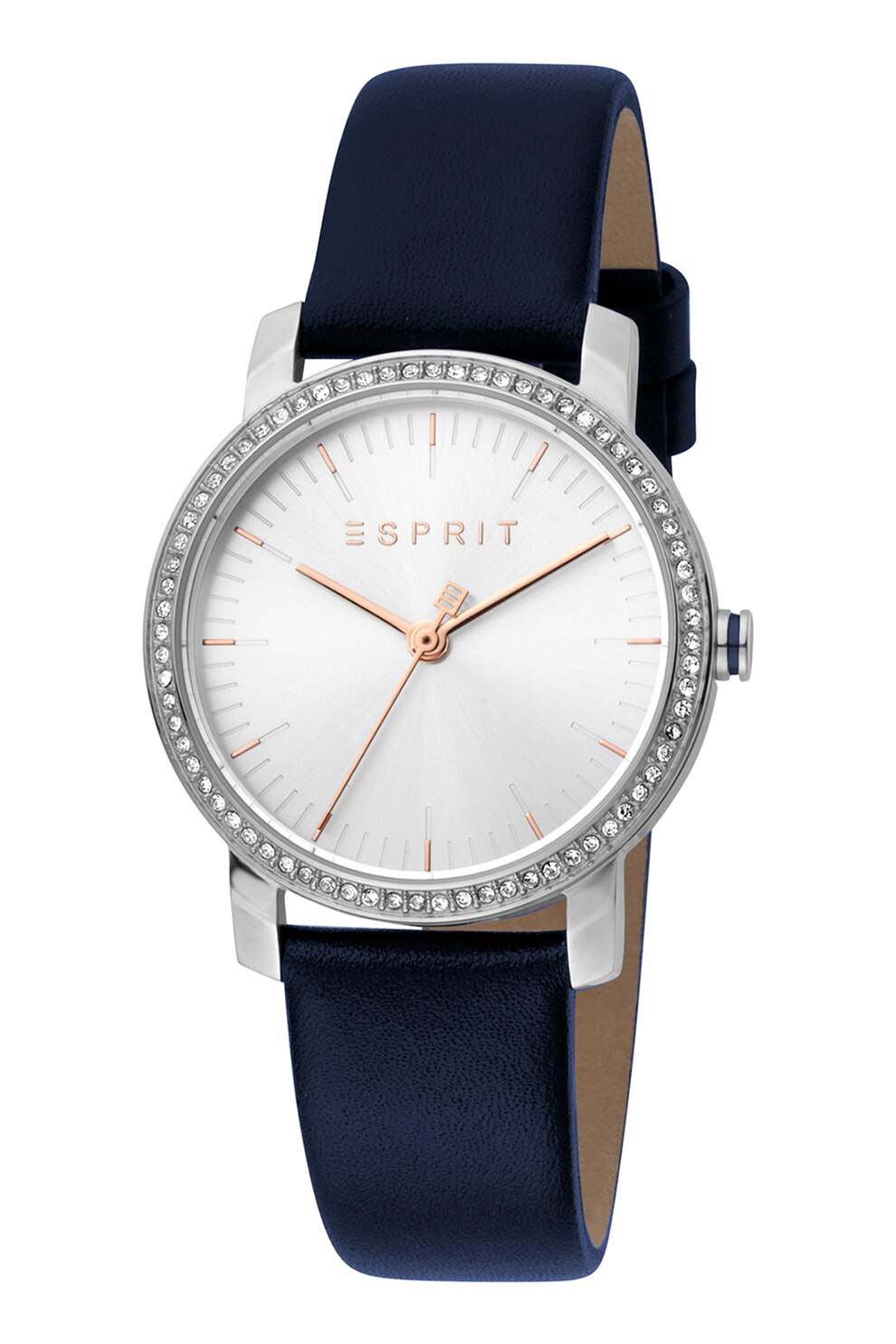 Esprit, Ceas analog cu coroana incrustata cu cristale, Bleumarin/Argintiu