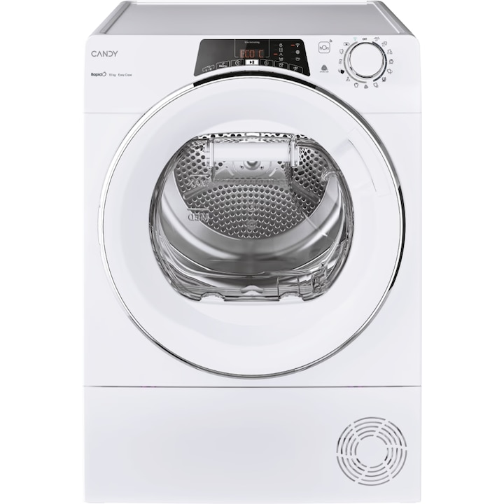 Uscator de rufe Candy Rapido ROE H10A2TCEX-S, Pompa de caldura, 10 kg, Clasa E, Conectivitate WiFi+Bt, Easy case, Dry sensor, Easy iron, Alb