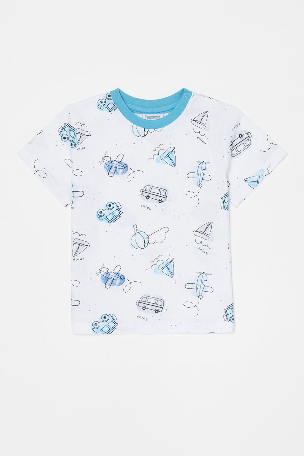 OVS, Pijama cu maneci scurte si imprimeu grafic, Albastru aqua/Alb