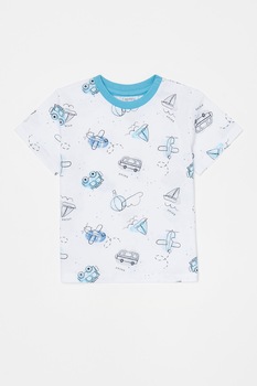 OVS, Pijama cu maneci scurte si imprimeu grafic, Albastru aqua/Alb OVS, Pijama cu maneci scurte si imprimeu grafic, Albastru aqua/Alb