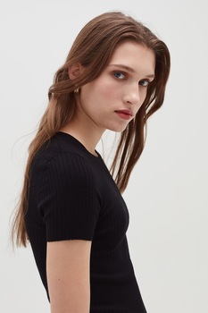 OVS, Bluza tricotata fin cu maneci scurte, Negru OVS, Bluza tricotata fin cu maneci scurte, Negru