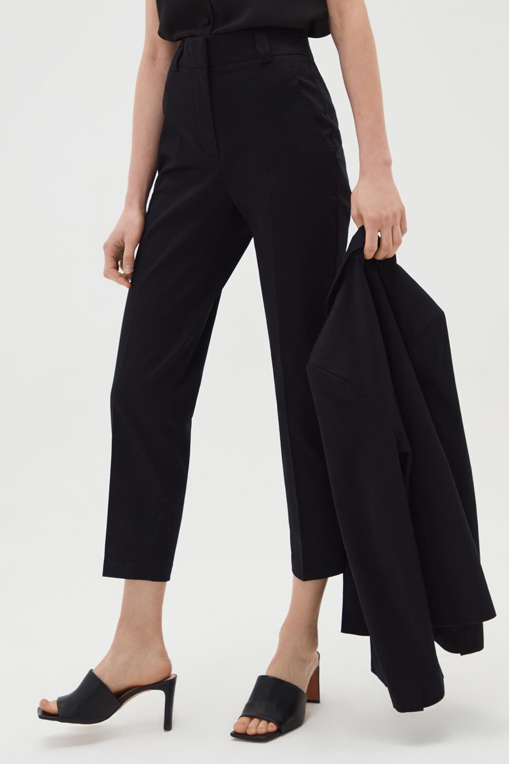 OVS, Pantaloni crop cu talie inalta, Negru, M