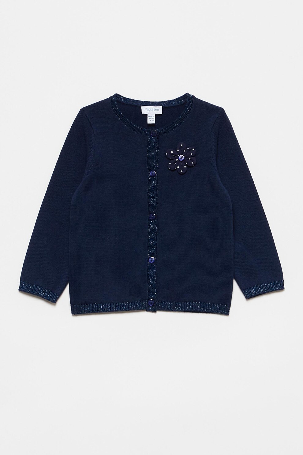 OVS, Cardigan cu insertii stralucitoare si aplicatie floare, Bleumarin, 80 CM