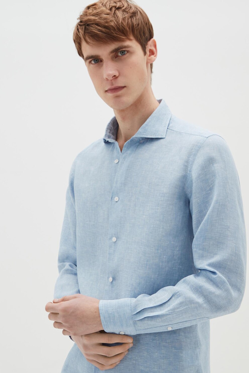 OVS, Camasa de in cu guler ascutit, Albastru pastel, M