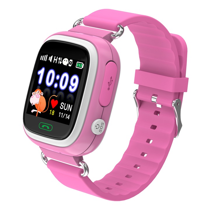 Детски смарт часовник Xmart KW03G, GPS локация, SOS функция, IP67, Розов