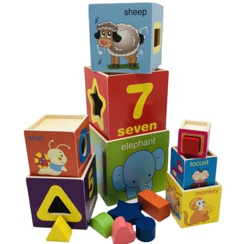 Set 8 cuburi succesive, Turn lemn, +3 ani Set 8 cuburi succesive, Turn lemn, +3 ani