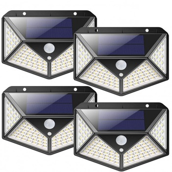 Set 4 lampi solare de perete cu 100 LED-uri si senzor de miscare, BK-100 Set 4 lampi solare de perete cu 100 LED-uri si senzor de miscare, BK-100