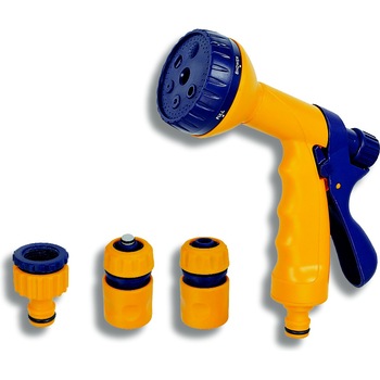 Set pistol din plastic pentru stropit cu 6 jeturi si conectori furtun Novaservis DY2323 Set pistol din plastic pentru stropit cu 6 jeturi si conectori furtun Novaservis DY2323
