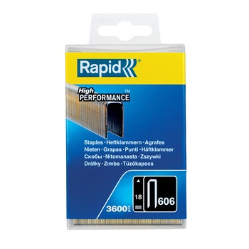 Capse cu coroana ingusta Rapid 606/18 mm, High Performance, acoperite cu rasina, 18mm, 3600 capse/cutie plastic 40303094 Capse cu coroana ingusta Rapid 606/18 mm, High Performance, acoperite cu rasina, 18mm, 3600 capse/cutie plastic 40303094
