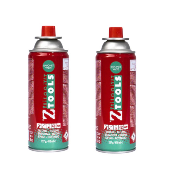 Set 2 butelii pentru aragaze portabile, tip gaz - spray, butan, 227 g - 410 ml, rosu/verde