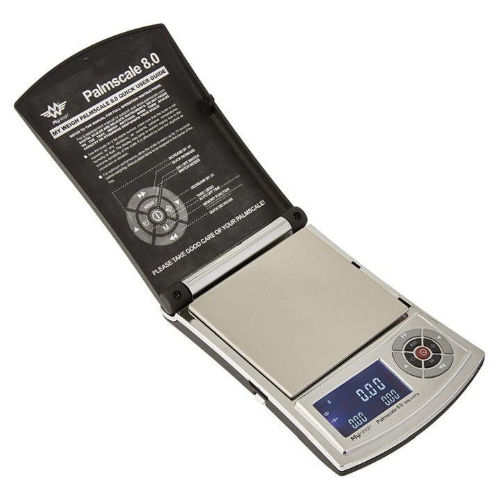Cantar de precizie calibrabil MyWeigh Palmscale 8 cu accesorii, 300 x 0.01 grame greutate maxima, pentru bijuterii, cu certificat de calibrare