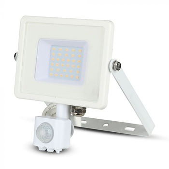 Proiector LED cu senzor chip Samsung 50W, IP65, corp Alb, Lumina Rece Proiector LED cu senzor chip Samsung 50W, IP65, corp Alb, Lumina Rece