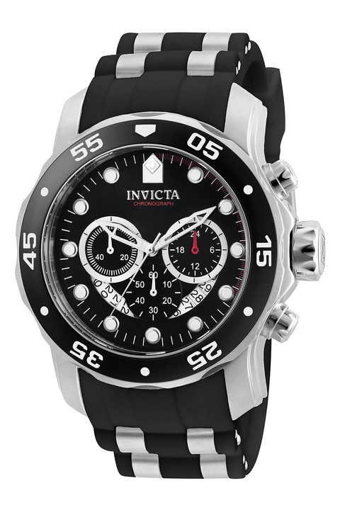 Invicta, Часовник с хронограф и силиконова каишка, Черен / Сребрист
