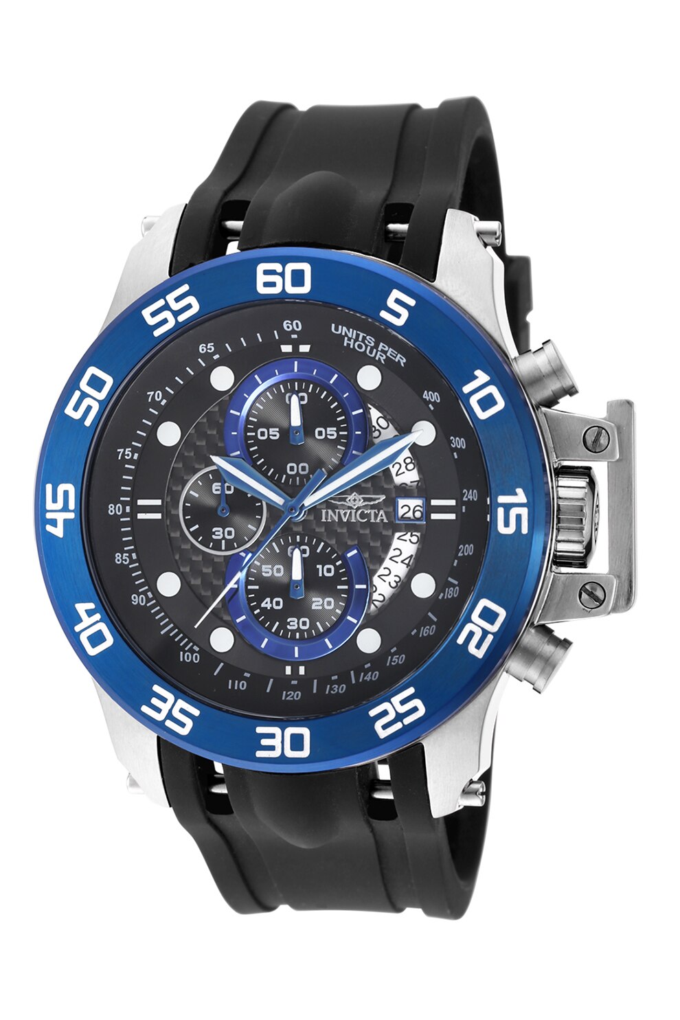 Invicta, Ceas cronograf rotund cu o curea de silicon, Negru/Argintiu/Albastru