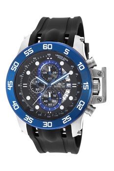 Invicta, Ceas cronograf rotund cu o curea de silicon, Negru/Argintiu/Albastru Invicta, Ceas cronograf rotund cu o curea de silicon, Negru/Argintiu/Albastru