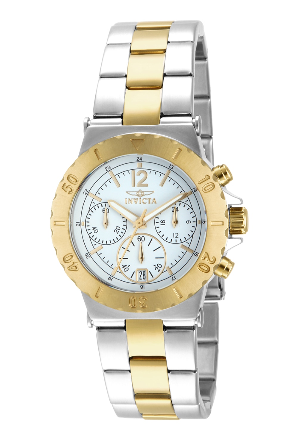 Invicta, Ceas cronograf de otel inoxidabil, Argintiu/Auriu