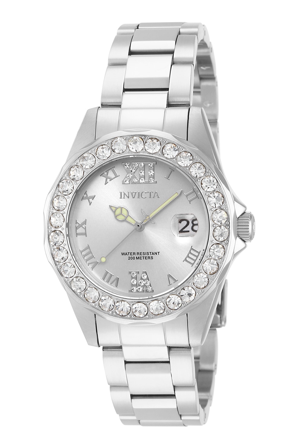 Invicta, Ceas cu bratara metalica si cristale zirconia, Argintiu