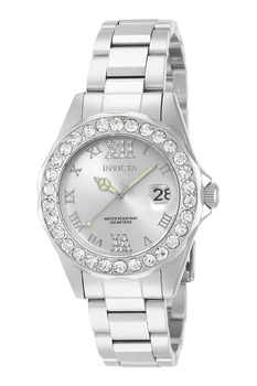 Invicta, Ceas cu bratara metalica si cristale zirconia, Argintiu Invicta, Ceas cu bratara metalica si cristale zirconia, Argintiu