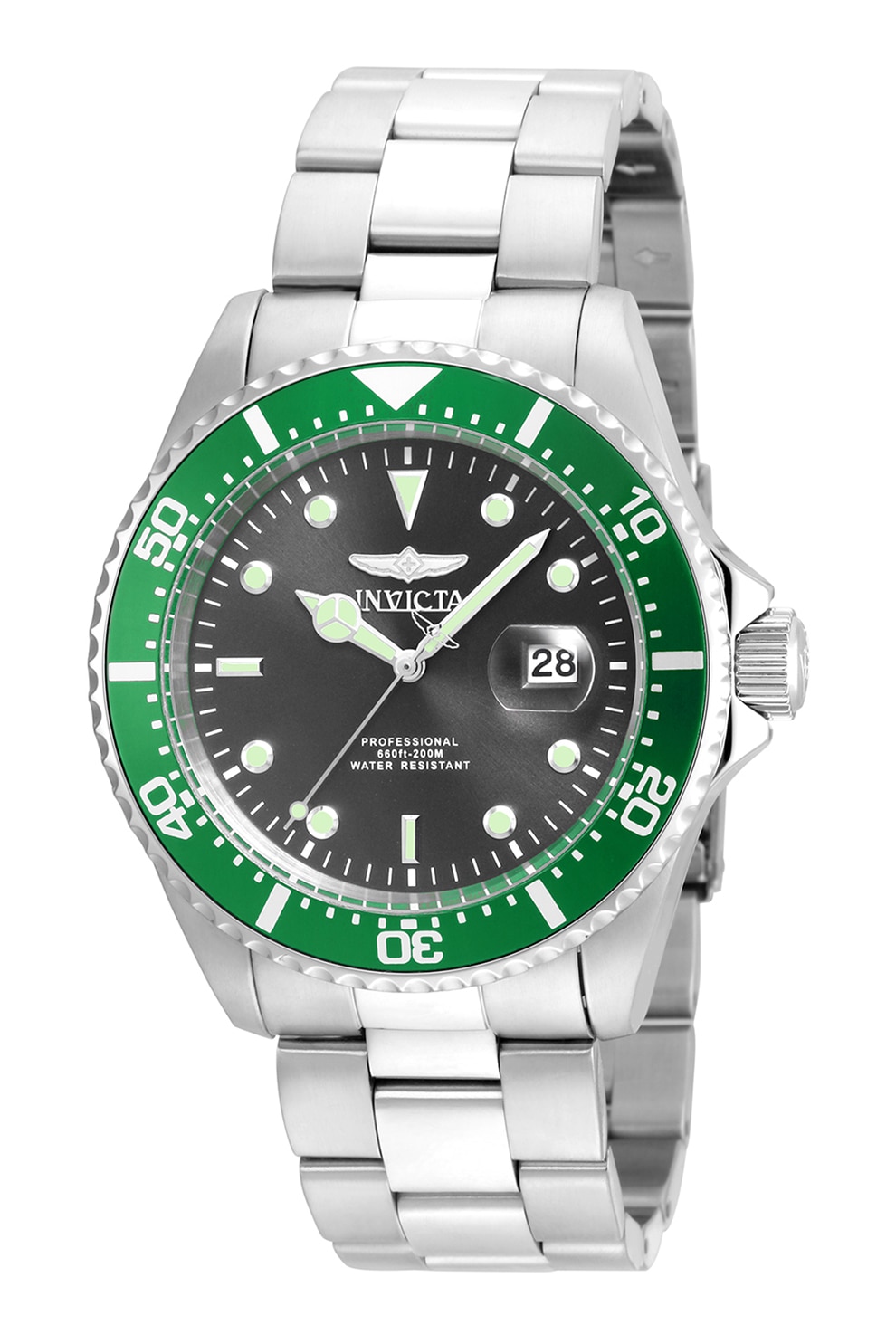 Invicta, Ceas analog cu bratara metalica, argintiu, negru, verde