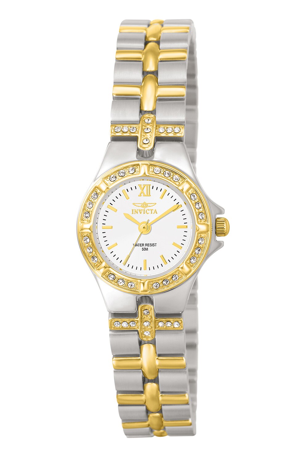 Invicta, Ceas de otel inoxidabil decorat cu zirconia, Argintiu/Auriu
