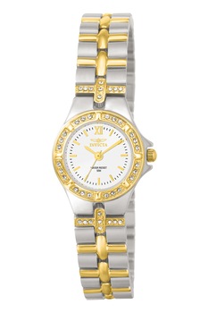 Invicta, Ceas de otel inoxidabil decorat cu zirconia, Argintiu/Auriu Invicta, Ceas de otel inoxidabil decorat cu zirconia, Argintiu/Auriu