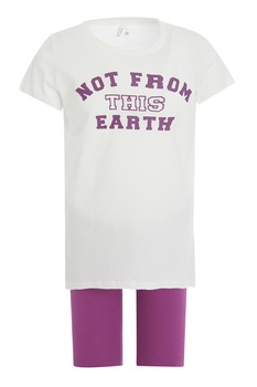 DeFacto, Pijama cu imprimeu text, Alb/Roz fandango DeFacto, Pijama cu imprimeu text, Alb/Roz fandango