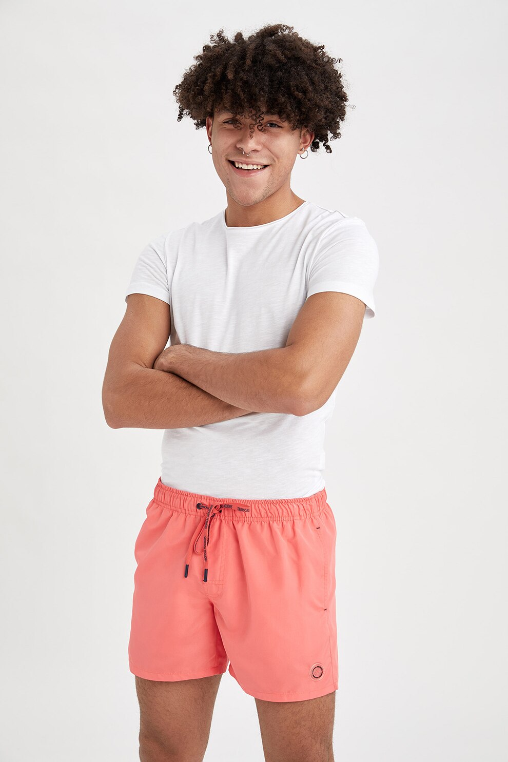 DeFacto, Pantaloni scurti de baie cu snur de ajustare, Corai