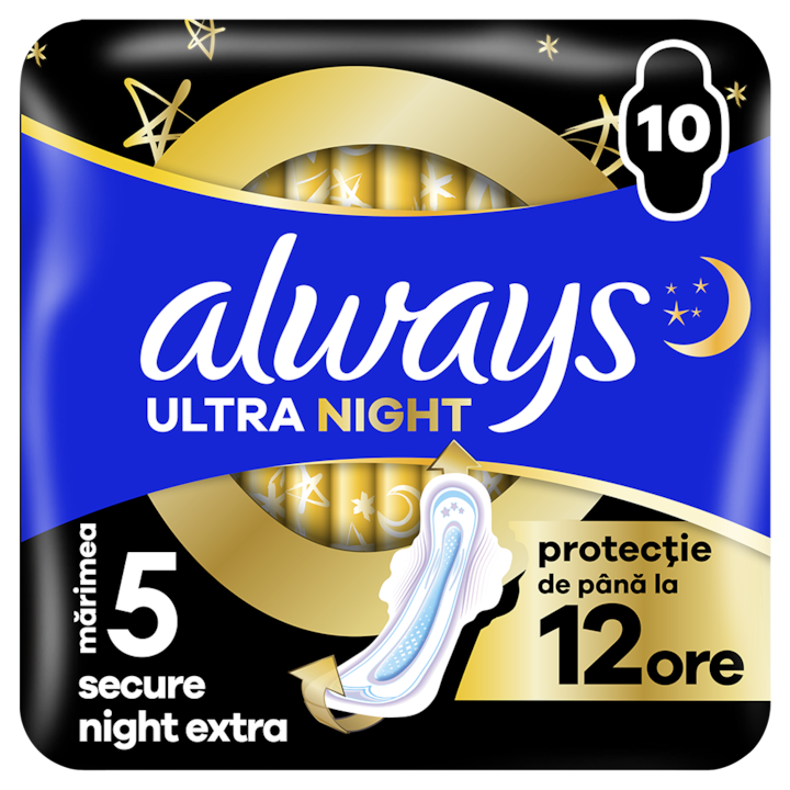 Дамски превръзки Always Ultra Secure Night Extra Duo Pack, 10 броя