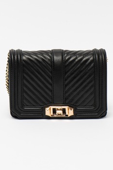 Rebecca Minkoff, Geanta crossbody de piele cu garnituri cu cusaturi Chevron, Negru Rebecca Minkoff, Geanta crossbody de piele cu garnituri cu cusaturi Chevron, Negru