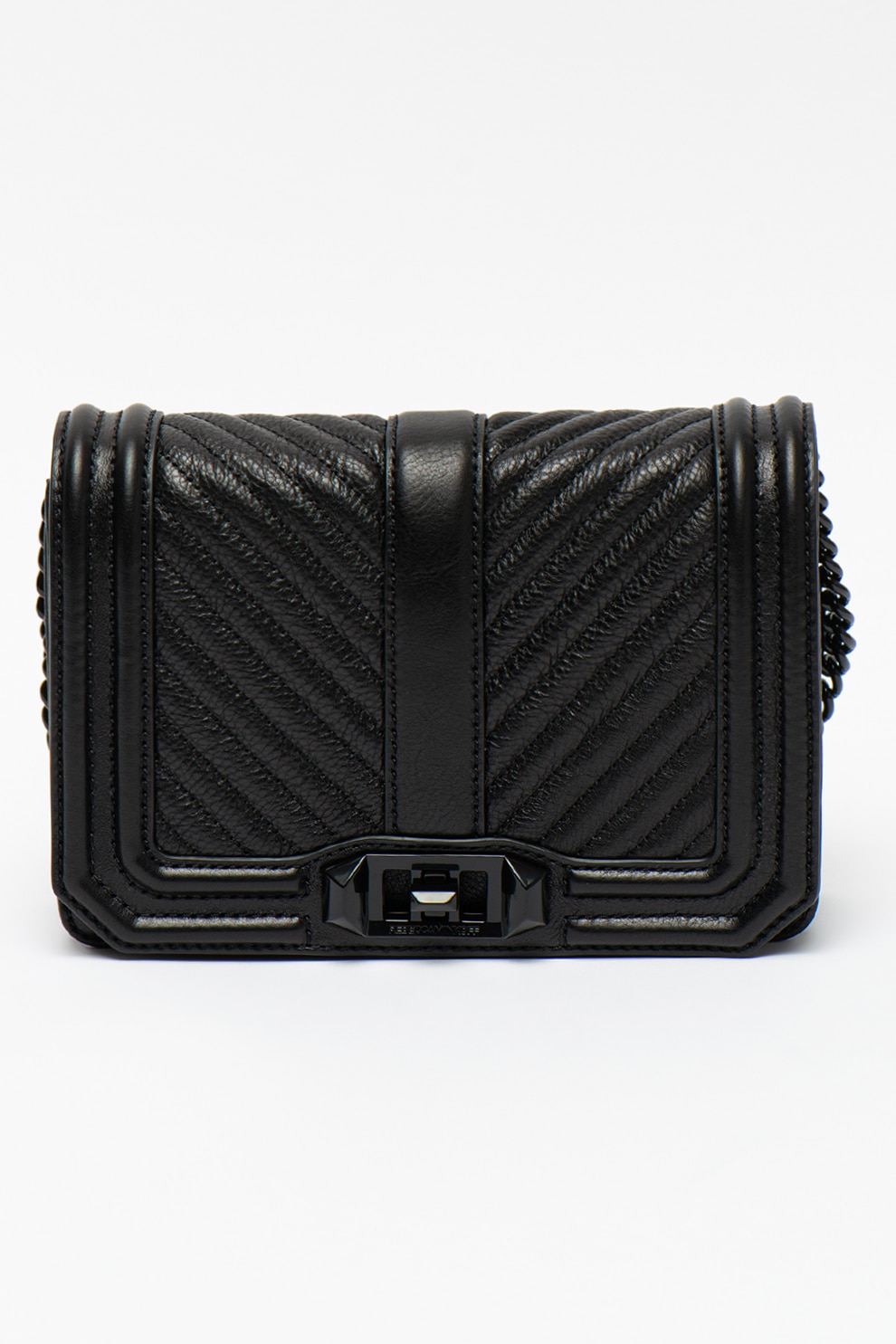 Rebecca Minkoff, Geanta crossbody de piele cu garnituri cu cusaturi Chevron, Negru