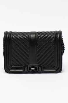 Rebecca Minkoff, Geanta crossbody de piele cu garnituri cu cusaturi Chevron, Negru Rebecca Minkoff, Geanta crossbody de piele cu garnituri cu cusaturi Chevron, Negru